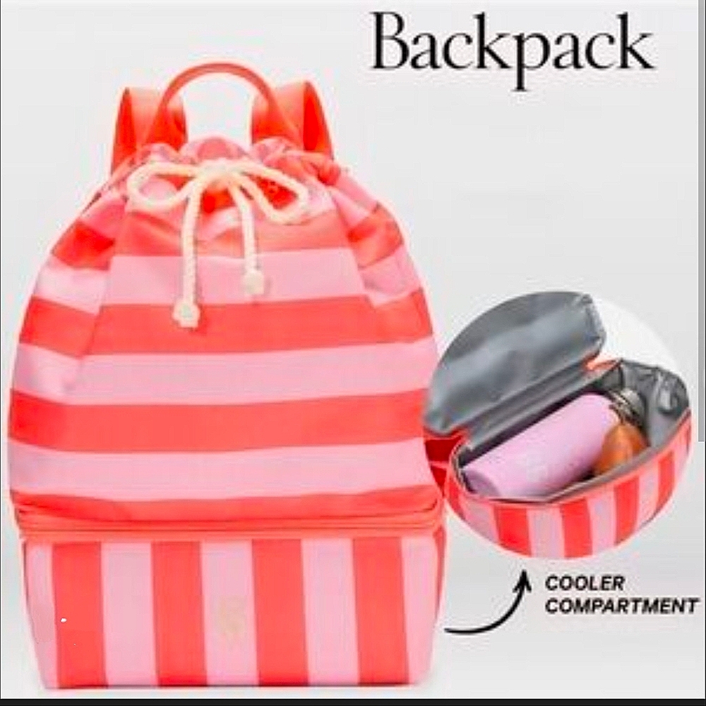 🆕 PINK VICTORIA'S SECRET Backpack Beach Cooler Striped Pink